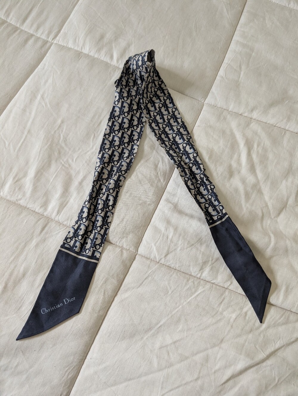 Dior Navy and Cream Logo Twilly Scarf